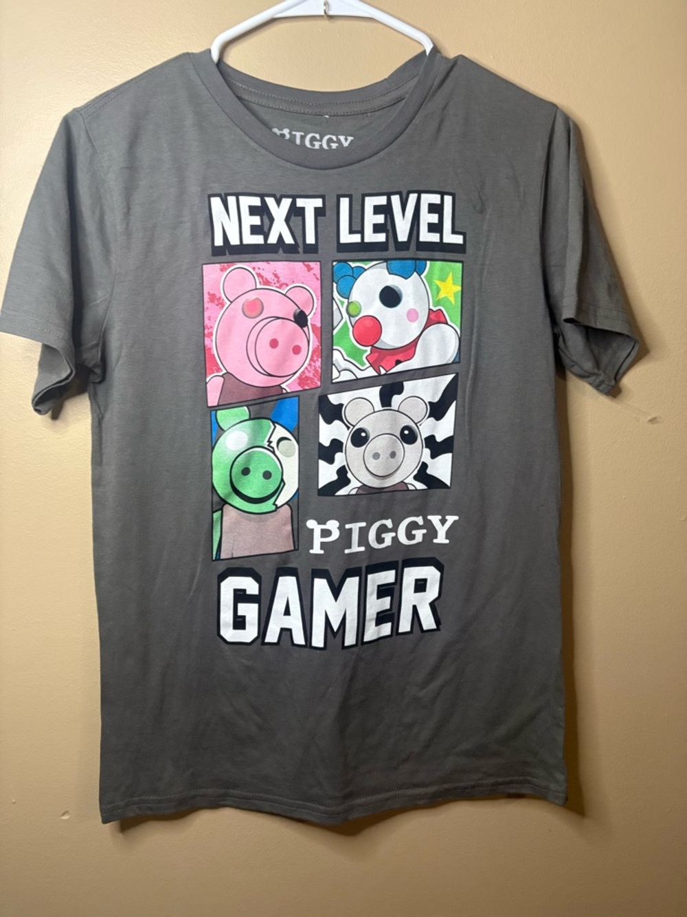 Next Level Piggy Gamer Gray Graphic Tee